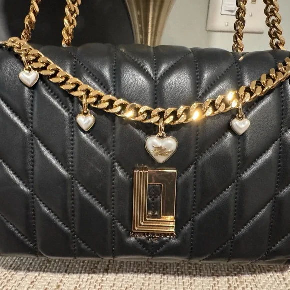 NWT Karl Lagerfeld Black Quilted Leather Shoulder or crossbody Bag 🖤 - Picture 3 of 12